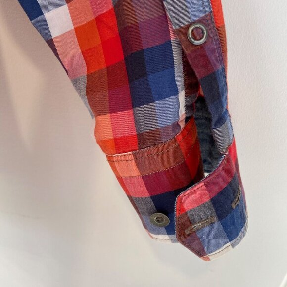 G-Star Raw Men’s Red Blue Plaid Button-Up Shirt Epaulets Size M Streetwear - Picture 8 of 16